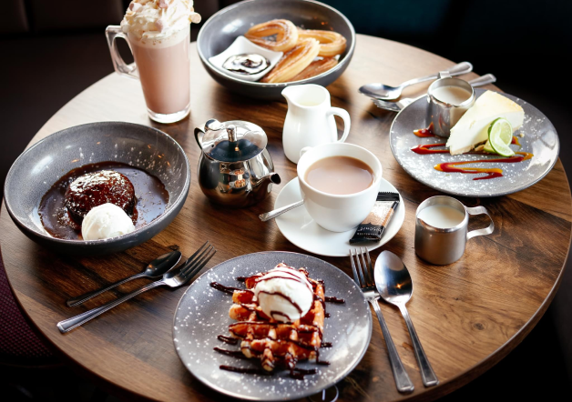 Range of desserts with hot drinks at the High Stile Kitchen 