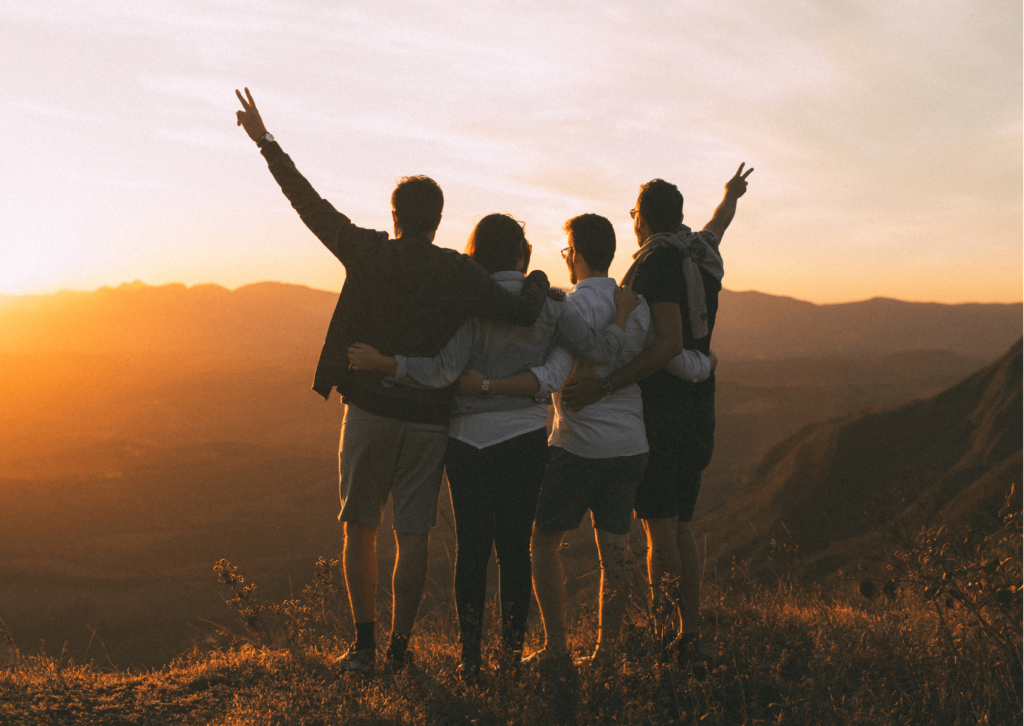People celebrating a walk in the Lake District